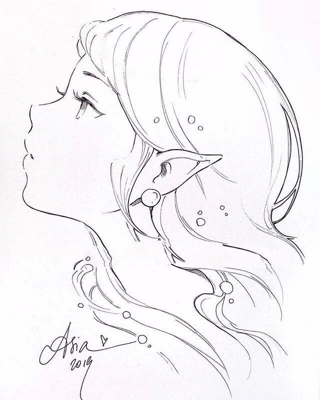 手绘线稿 | 女孩侧脸 78画师:ladowska