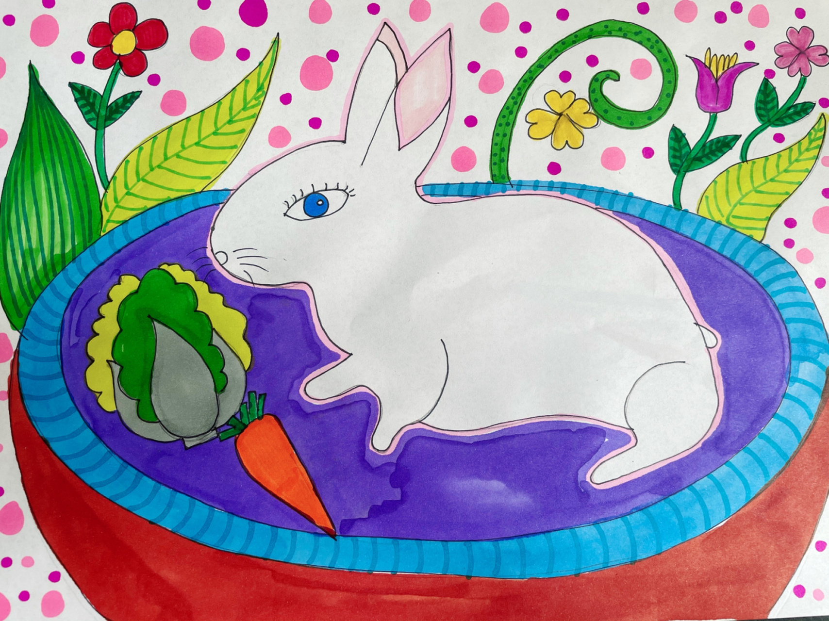 白色小兔儿童创意画 兔子美术 #儿童创意美术