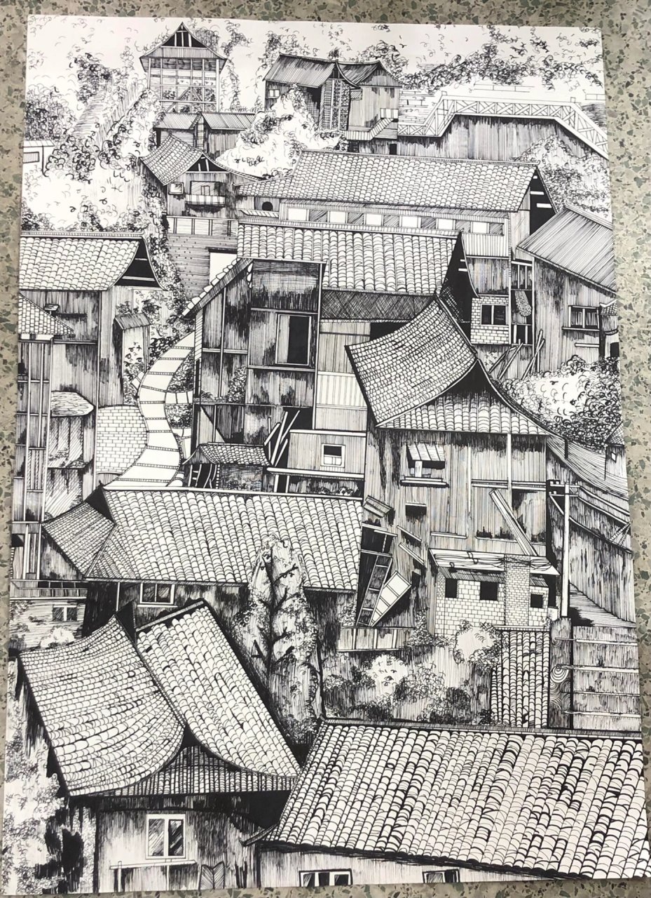 线描风景 黑白 临摹 线描风景画 2k耗时一周
