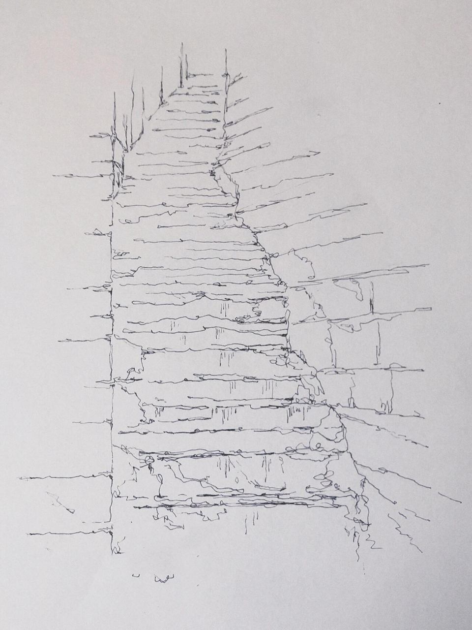 线描绘画-台阶 线描创作小画《乡间石阶》