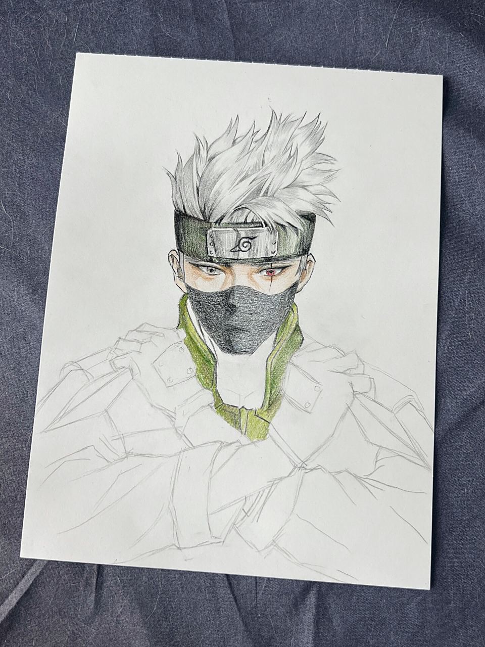 彩铅手绘 火影忍者-卡卡西 彩铅临摹网图火影忍者卡卡西 质感方面还差