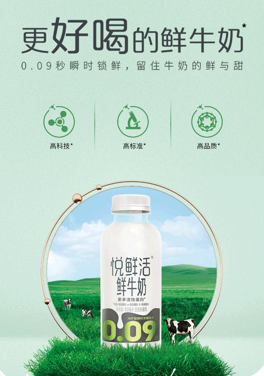 9】君乐宝 悦鲜活鲜牛奶450ml*6 780ml*2组合装    营养高钙奶低温