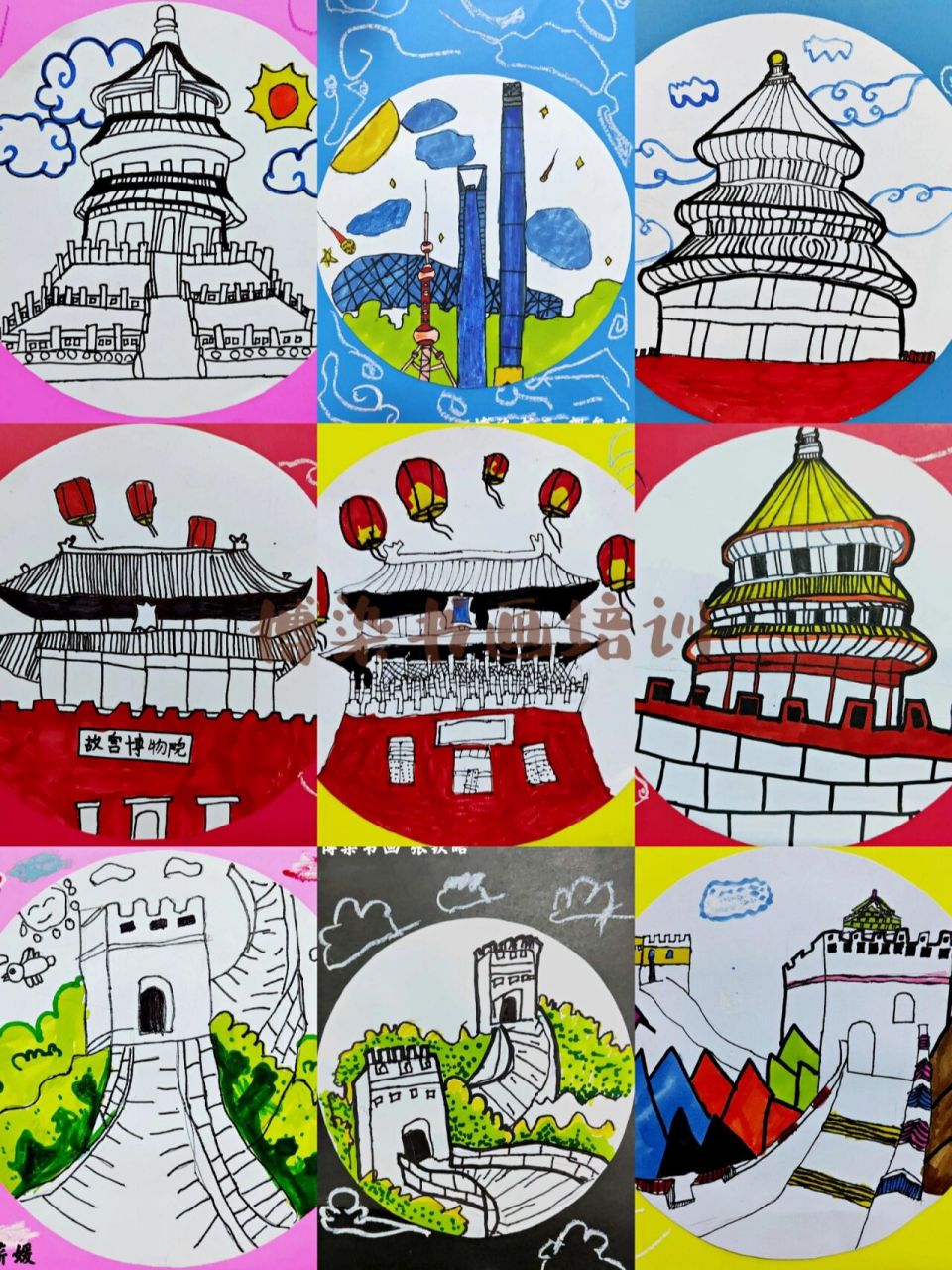 国庆节主题7-10岁创意儿童画 线描  《中国风》 1.