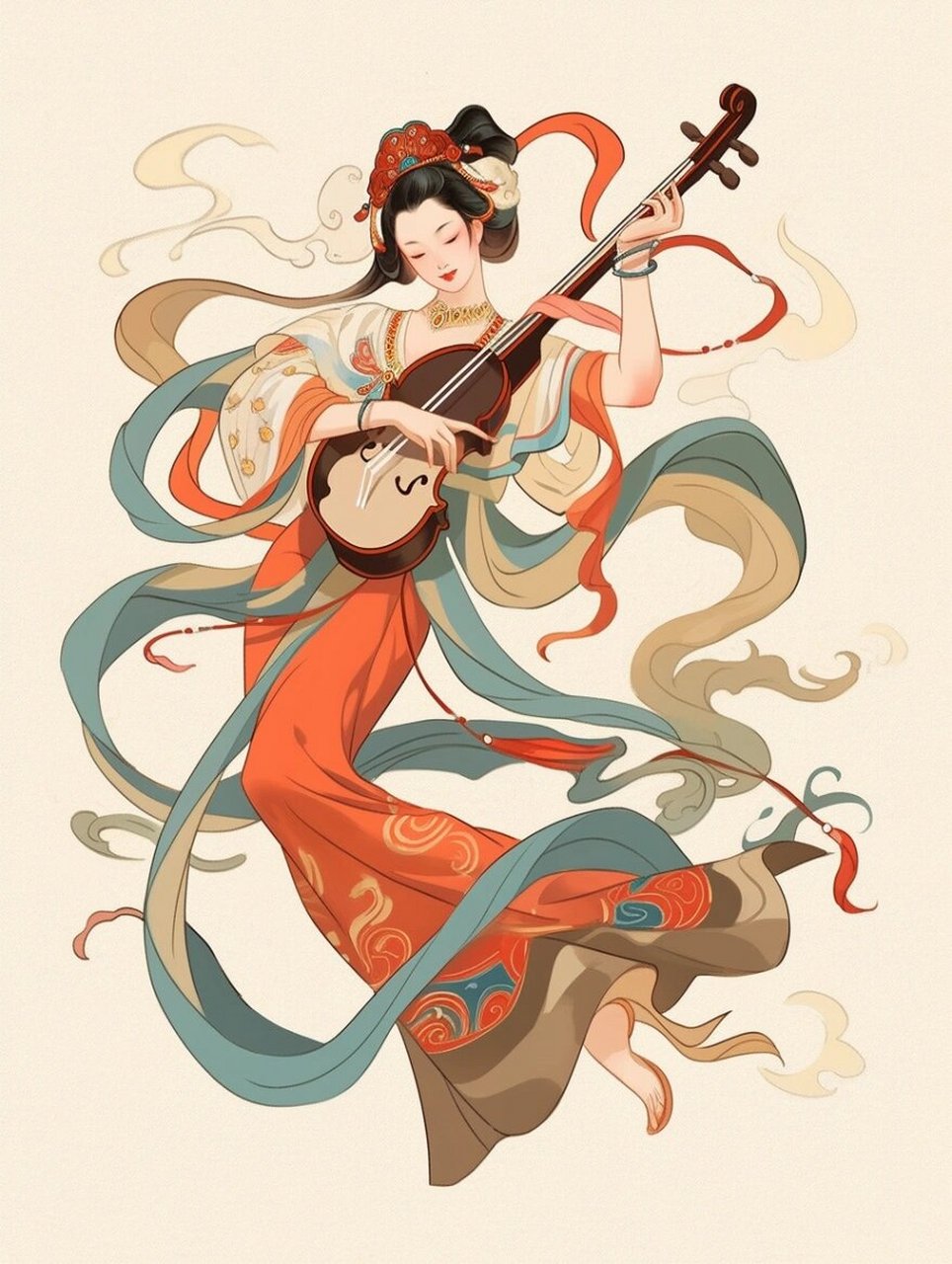 midjourney|敦煌飞天|琵琶女      china painting of a woman