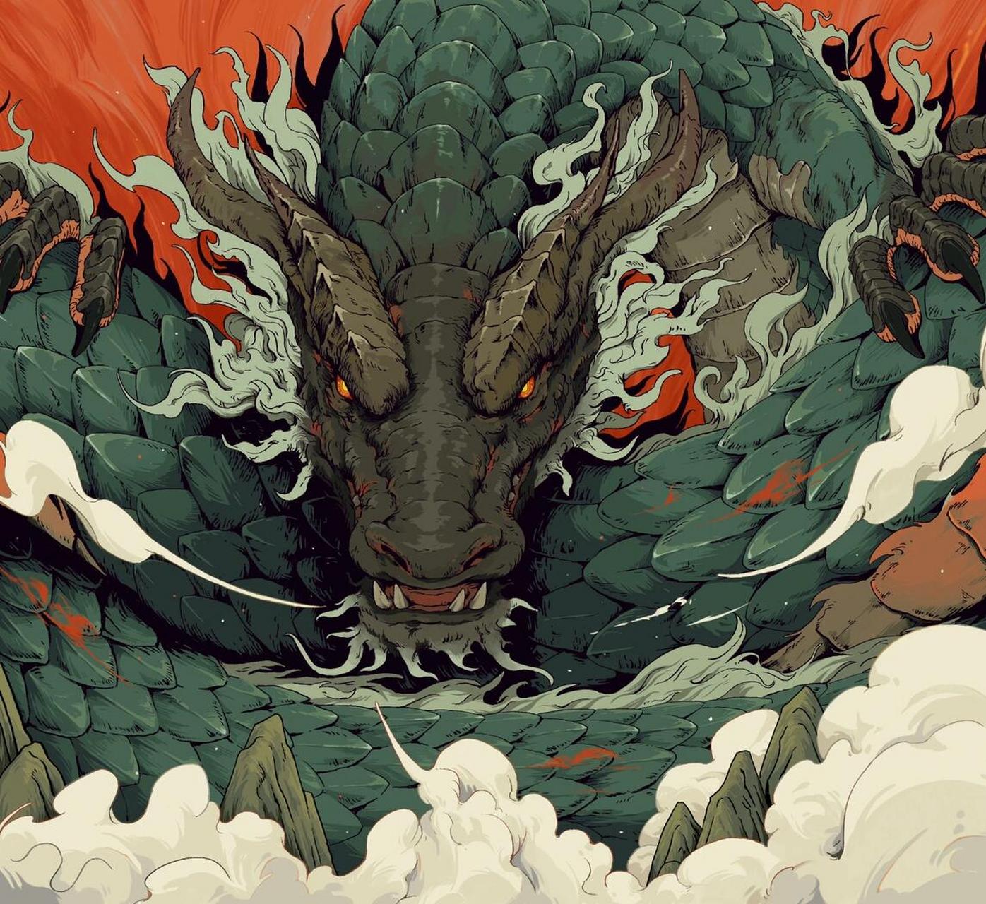 四大神兽# #山海经# #青龙# #国潮插画# 	 96作品介绍:四大神兽是