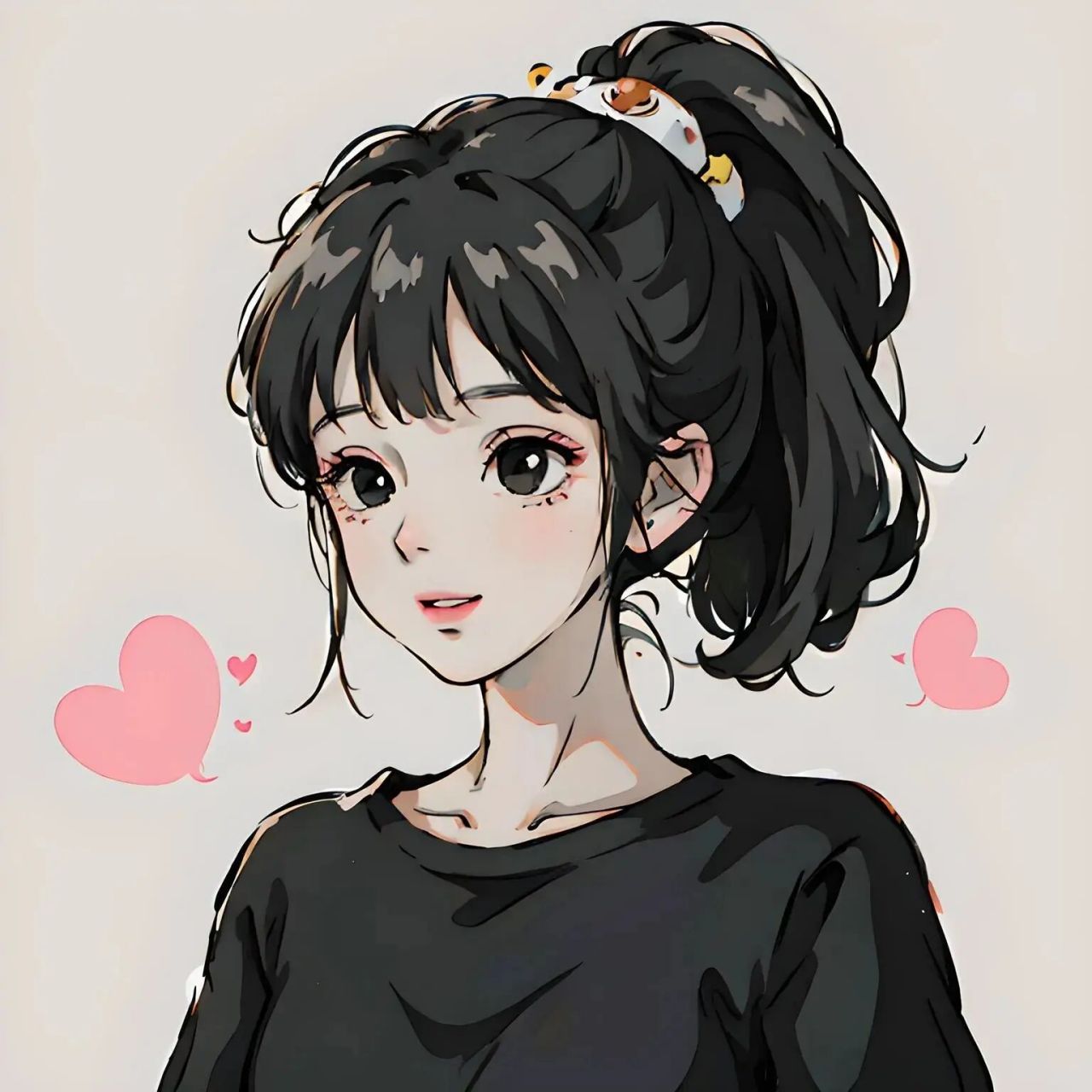 厚涂黑发女孩头像