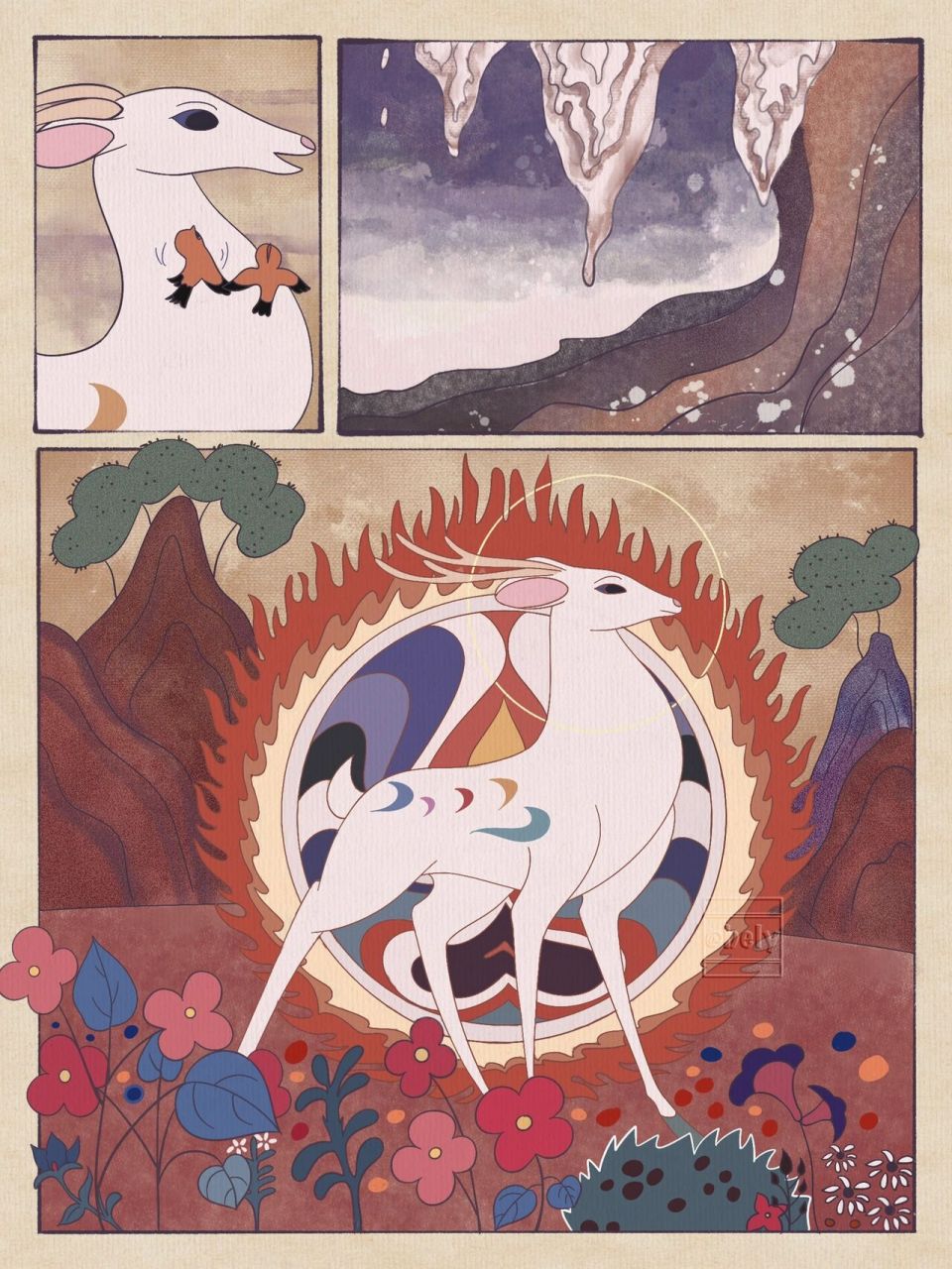 procreate分镜插画|九色鹿(附线稿) 画了九色鹿的分镜插画有线稿哦,叠