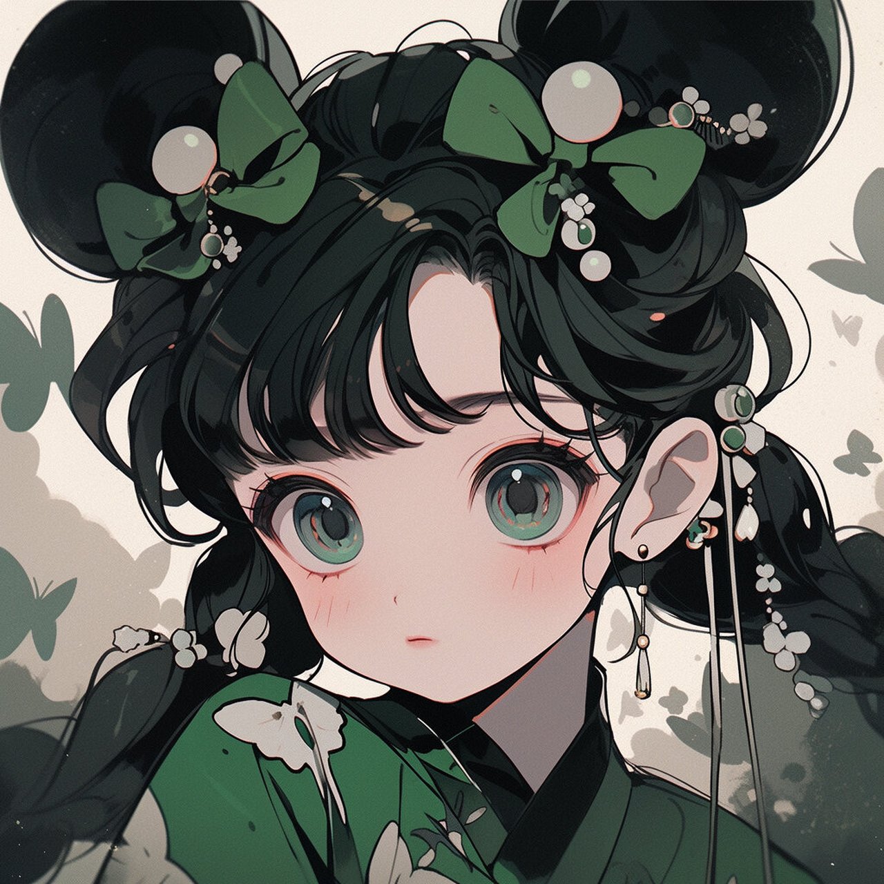 氛围感可爱少女头像98绿色卷发旧漫女生头像