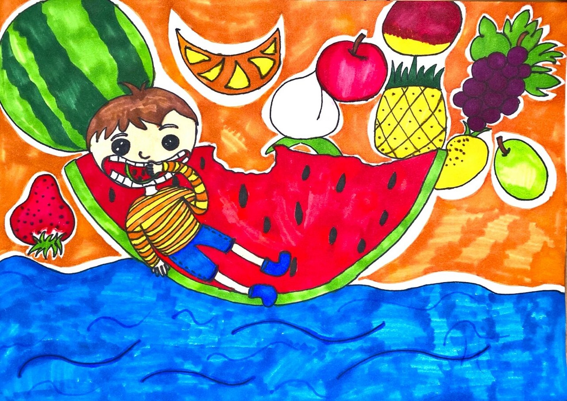 二年级美术丨上册丨《好吃的水果》学生作品 太强了,感觉到了三年级有