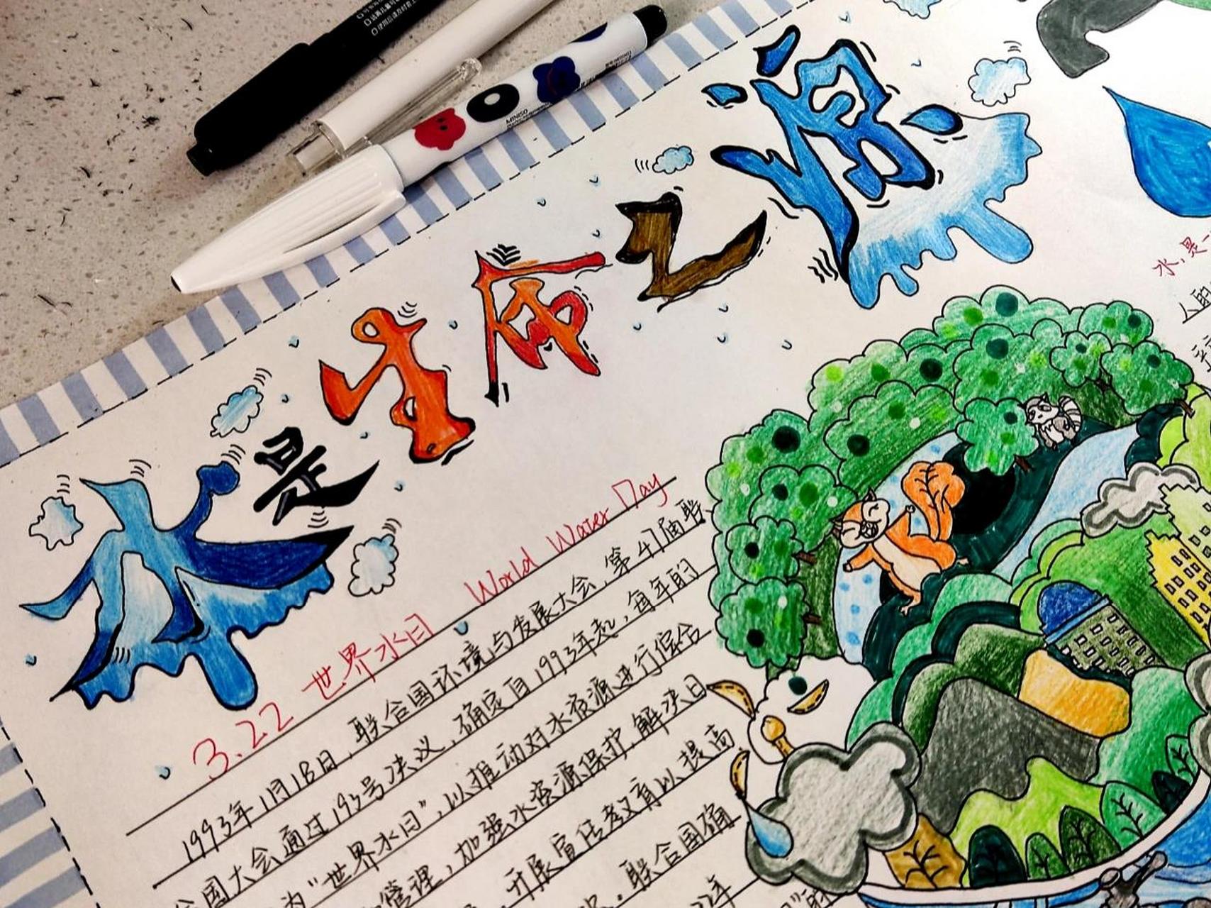 节约用水主题手抄报9393 "水是生命之源"手抄报来了,学校地理老师