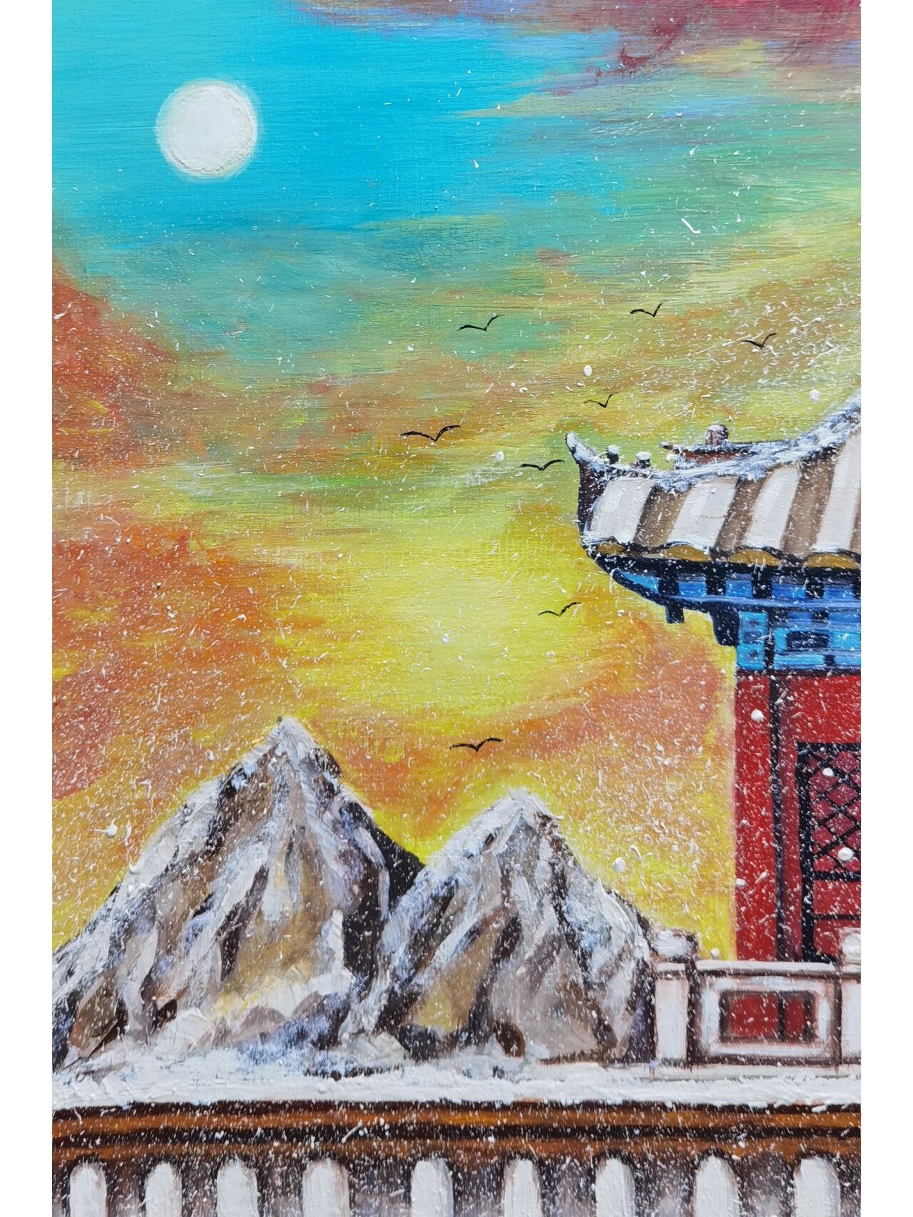 红色系水粉画:故宫红墙