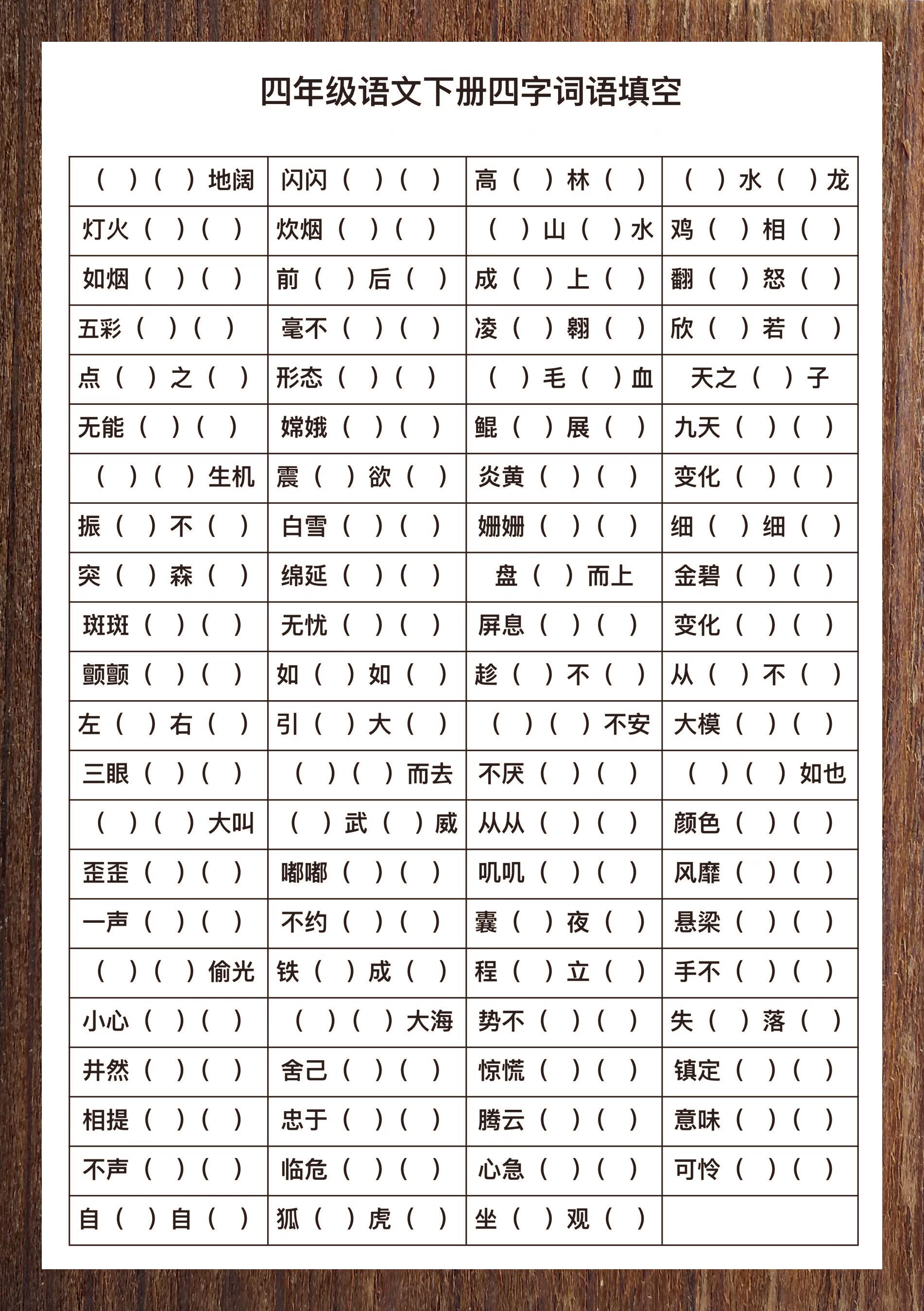 四年级下册语文精选四字成语集