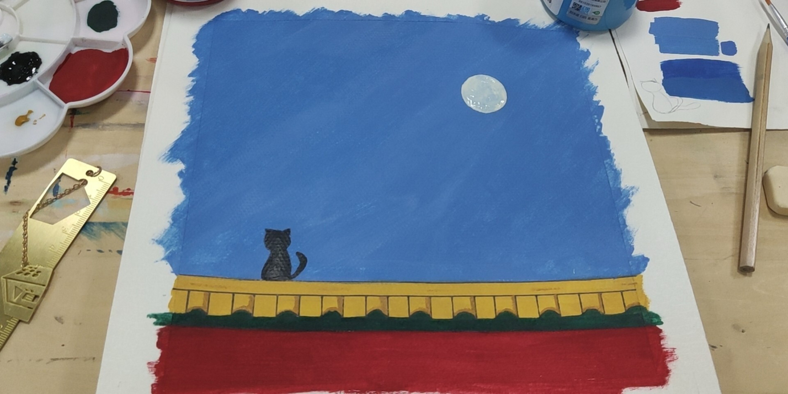 水粉画冷暖色对比 前段时间看很多小伙伴在画故宫 于是这次画冷暖色的