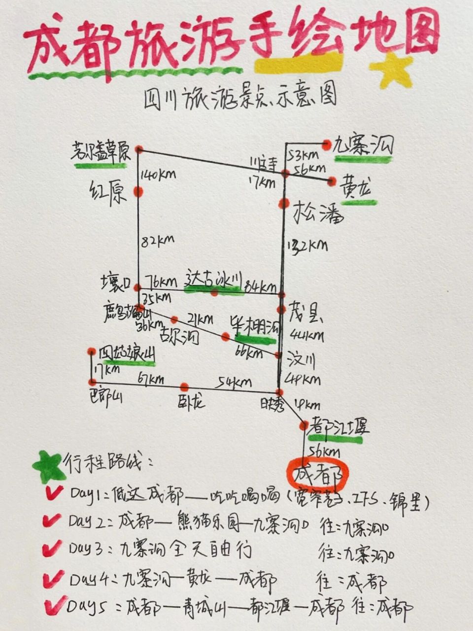 成都5天4晚旅游省90游7815 手绘四川景点地图 78金秋季节来了