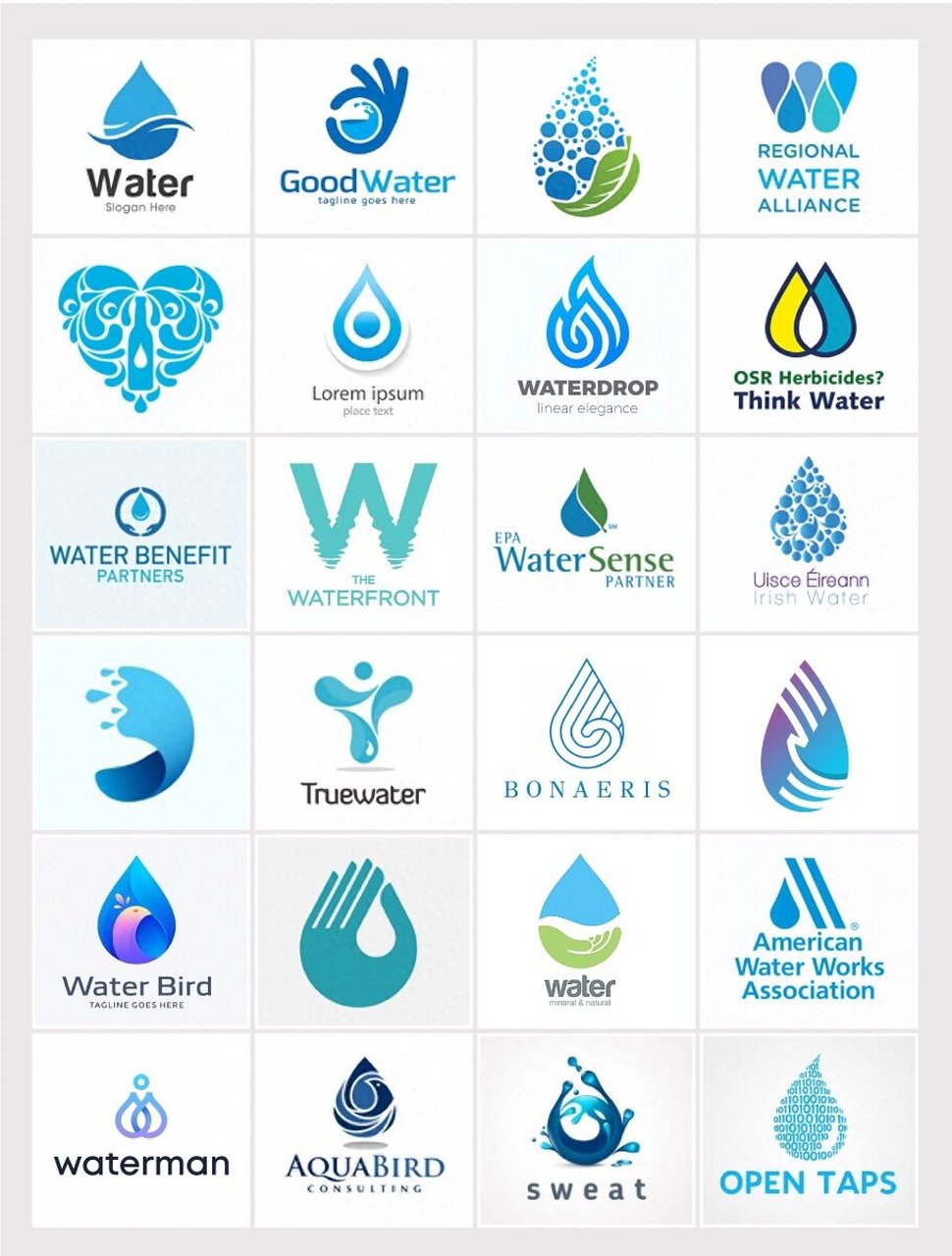 水滴元素logo设计 每一滴都是创意 水元素,水滴,水纹在logo设计中是常
