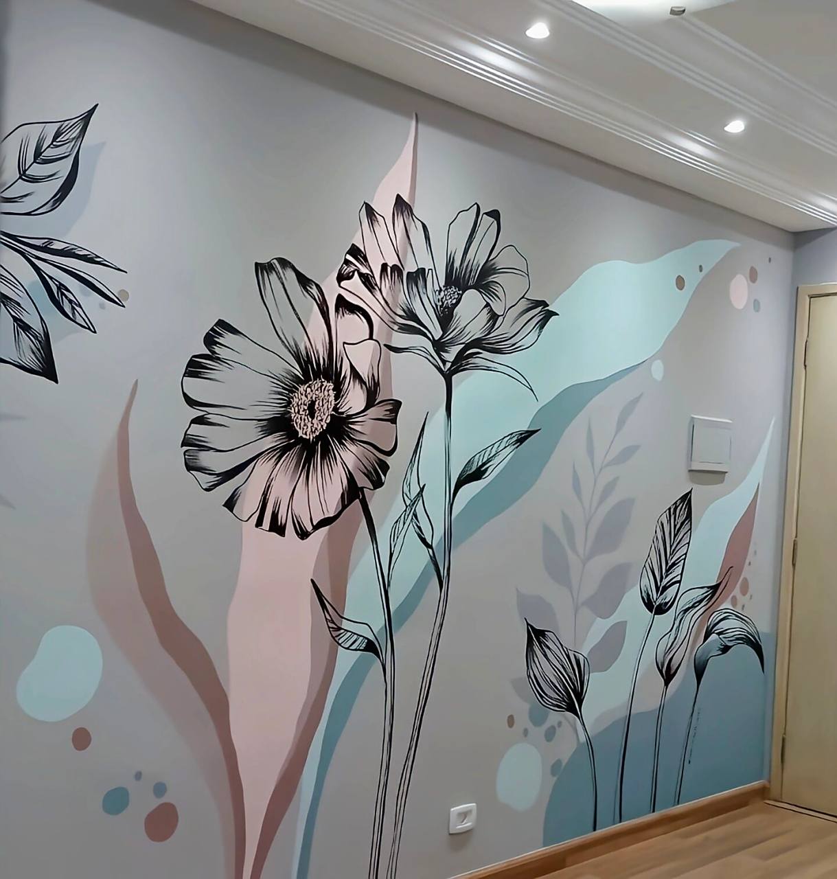 卧室背景墙纯手绘壁画作品 卧室背景墙ins风纯手绘壁画作品完成73