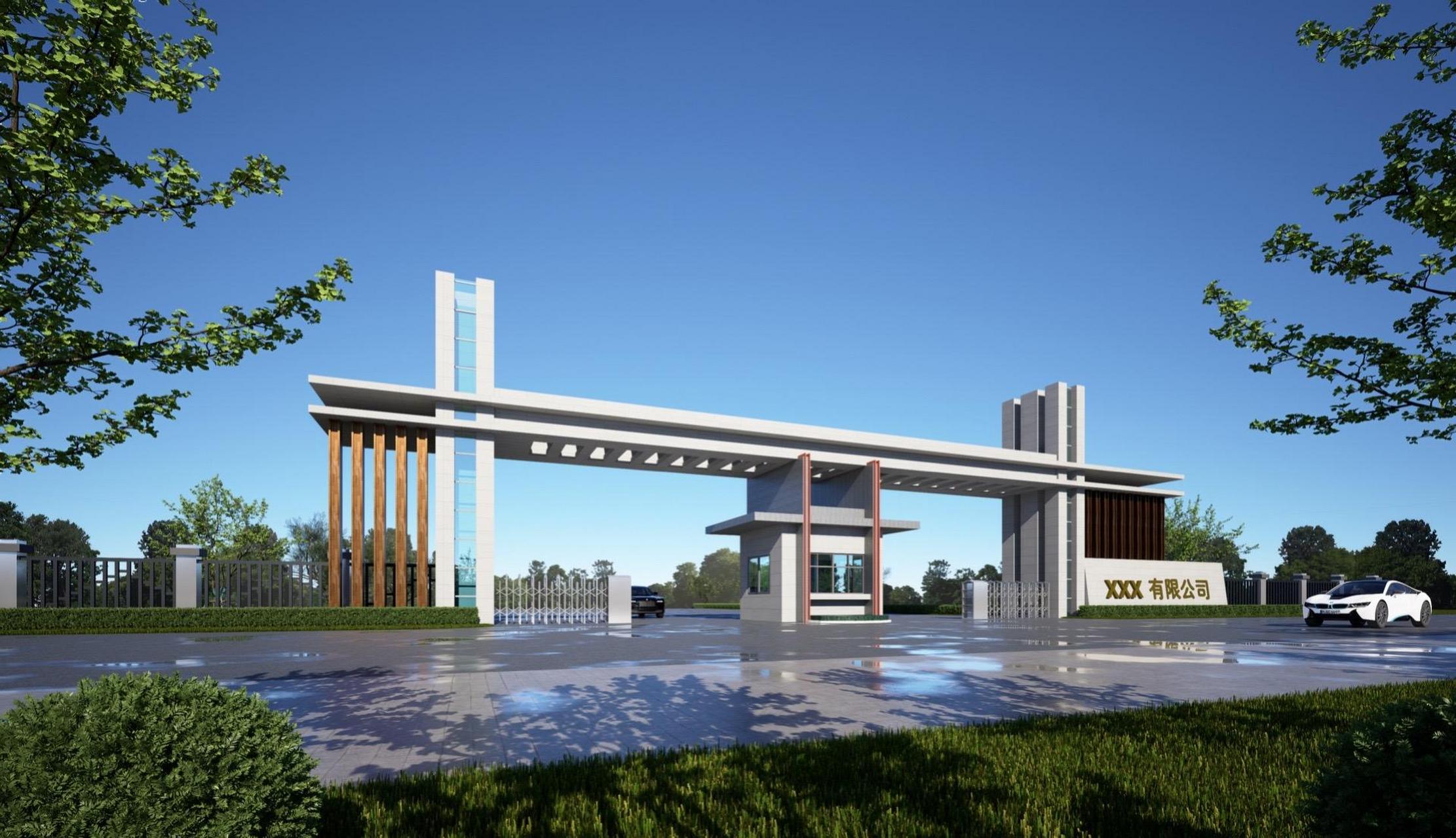 现代厂房入口大门外立面效果设计.