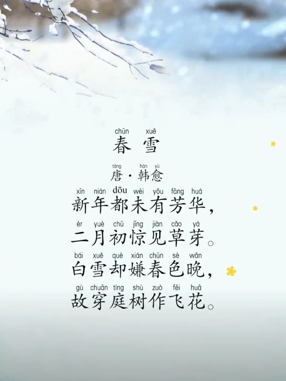 每日读诗#《春雪》 《春 雪》 【唐】·韩愈 	 9797979794