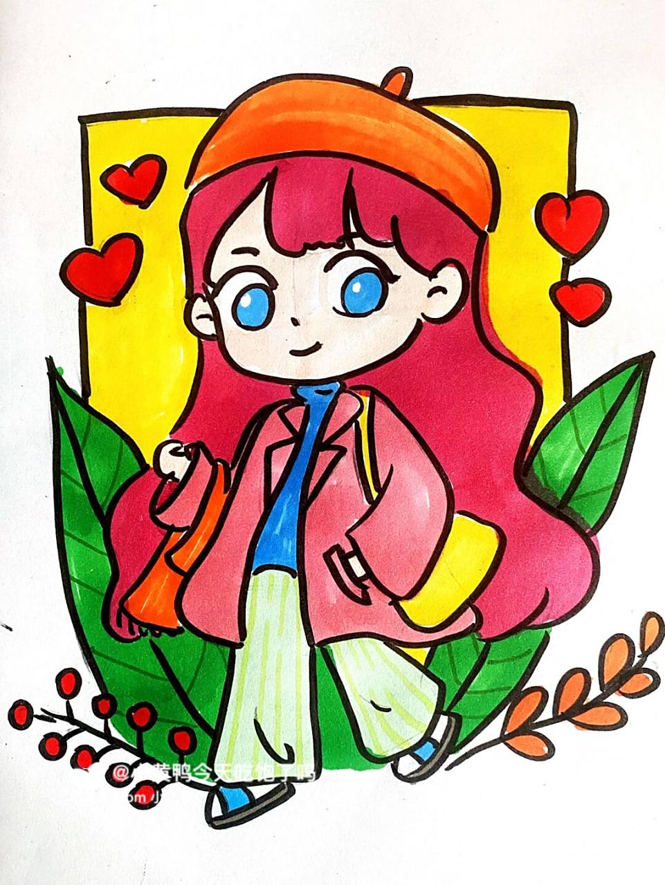 走路动漫 #马克笔# #卡通画# #儿童画# #动漫女生# #走路姿势动漫手绘