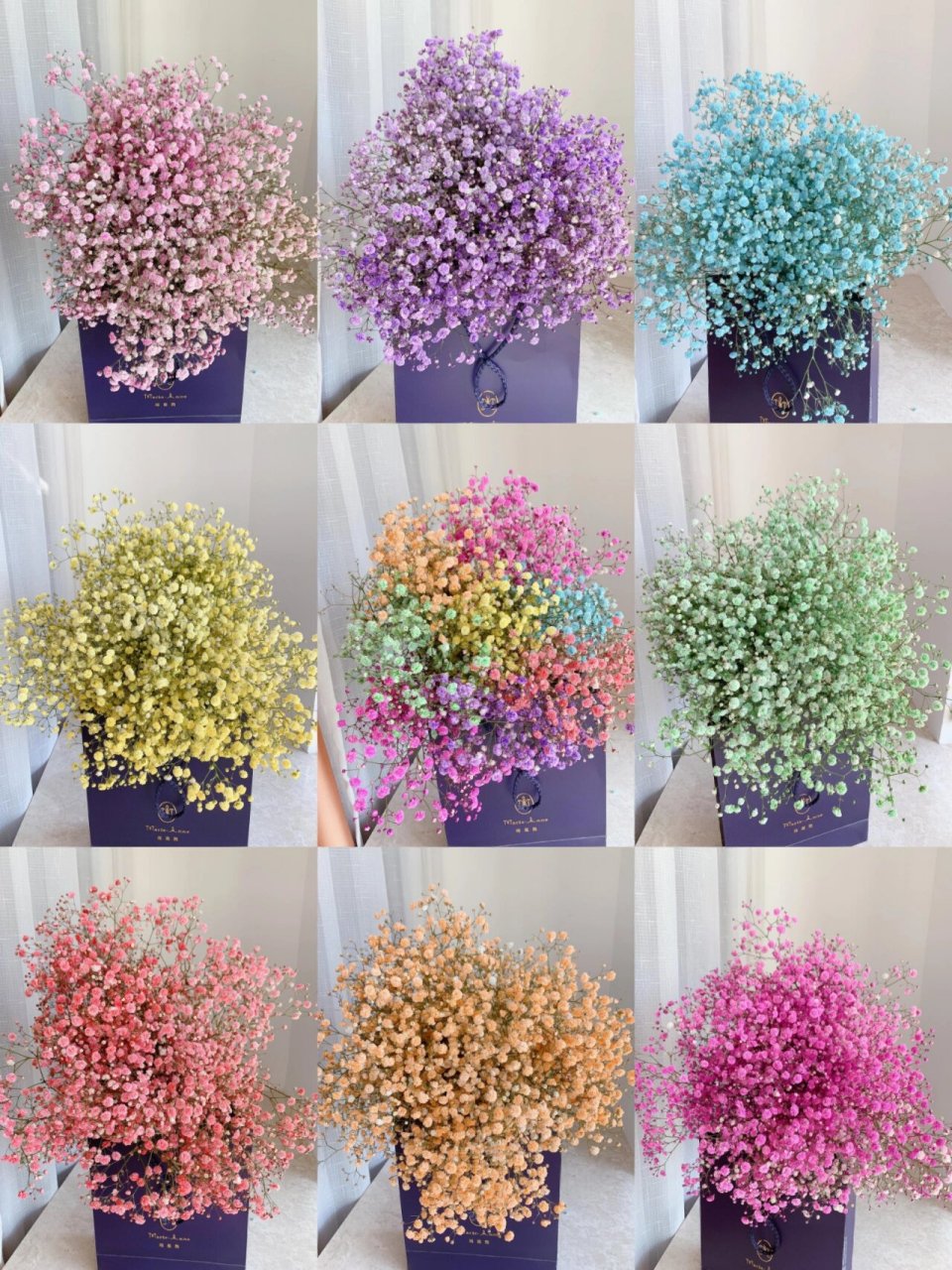 ①,白色满天星 白色的满天星象征的花语含义是"浪漫,纯洁"