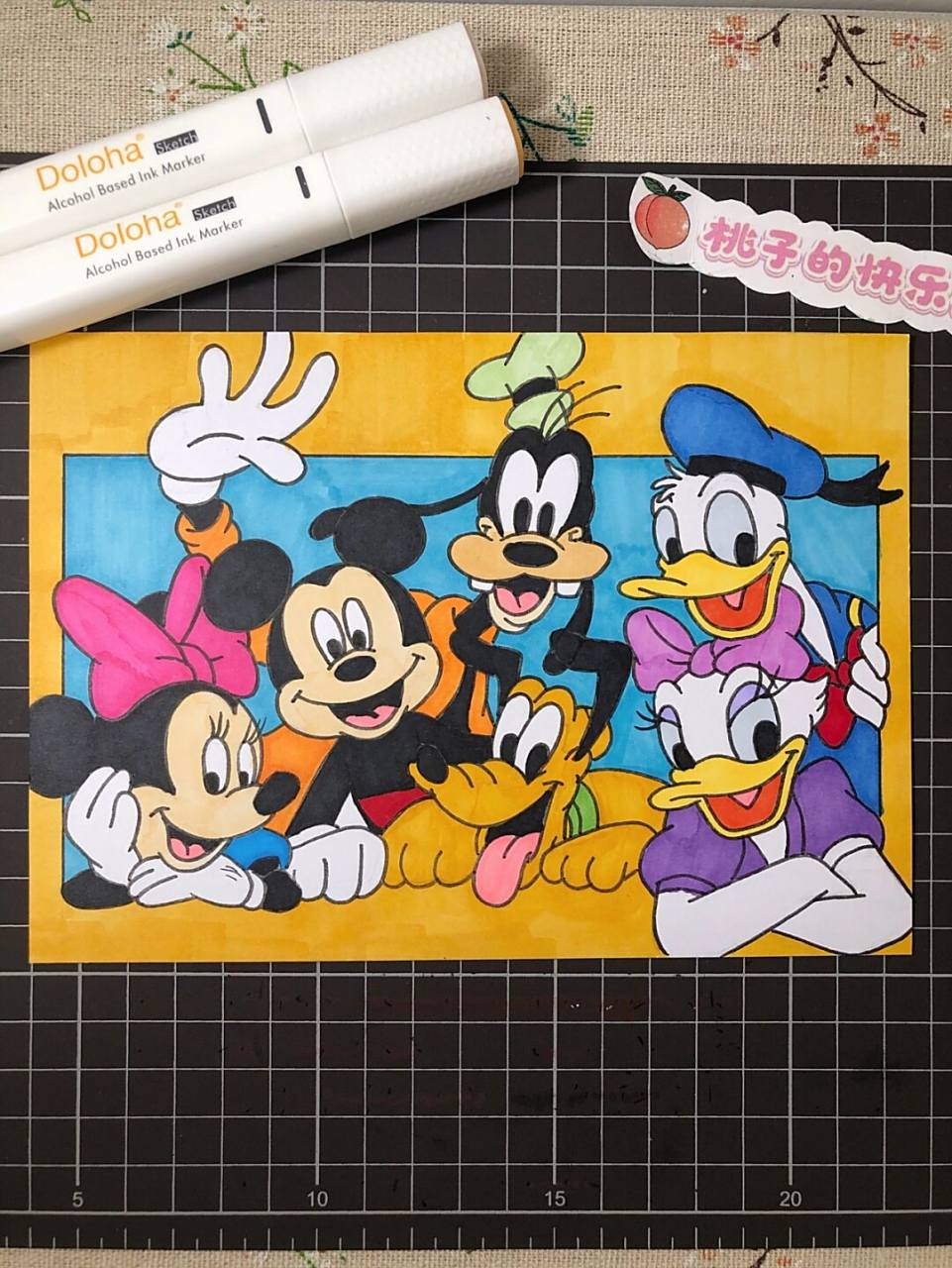 第160幅|米奇和他的朋友们卡通画,马克笔画 画材: 90荷兰白卡纸12.