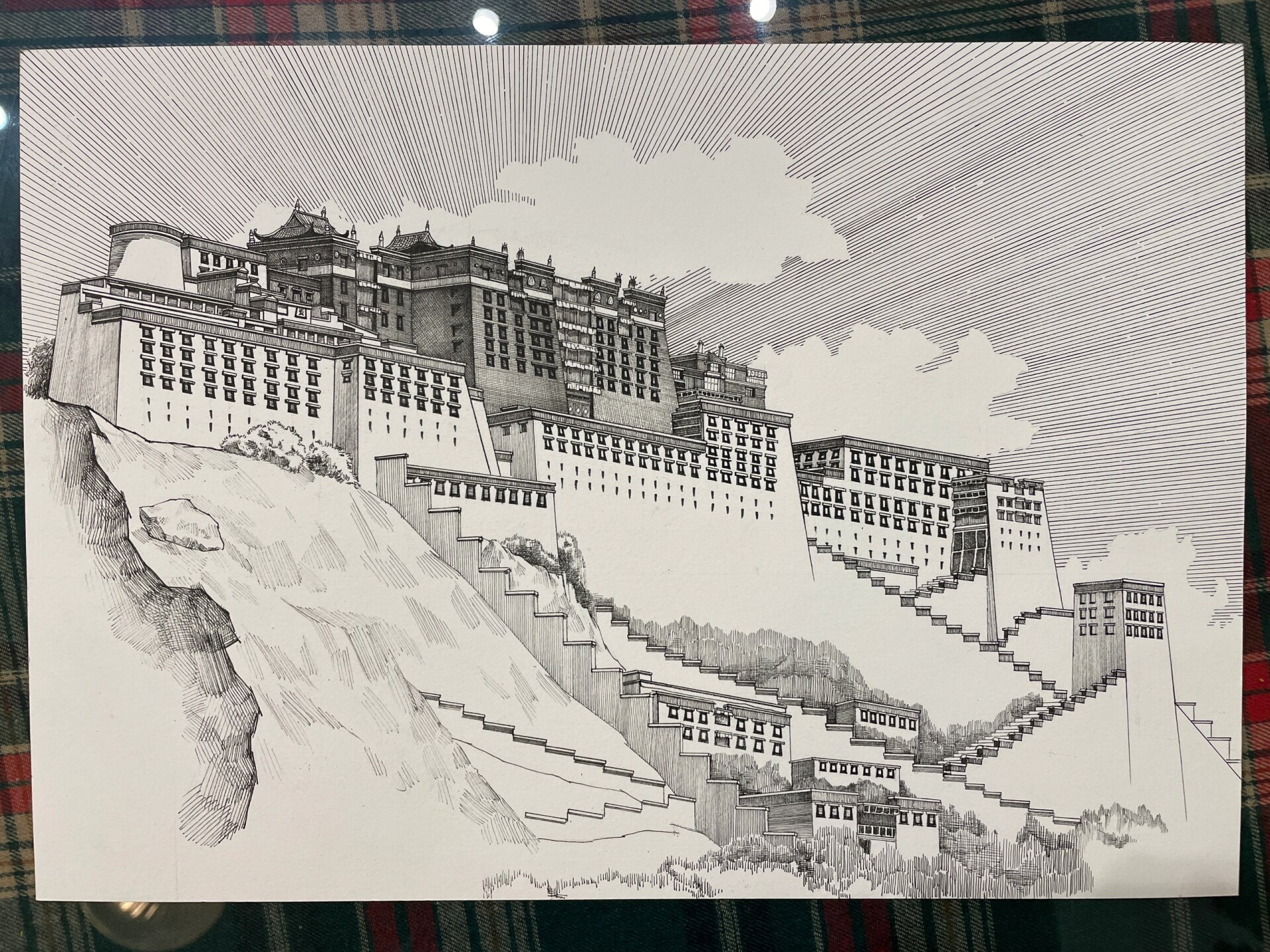 手绘布达拉宫」99%用格尺绘画的