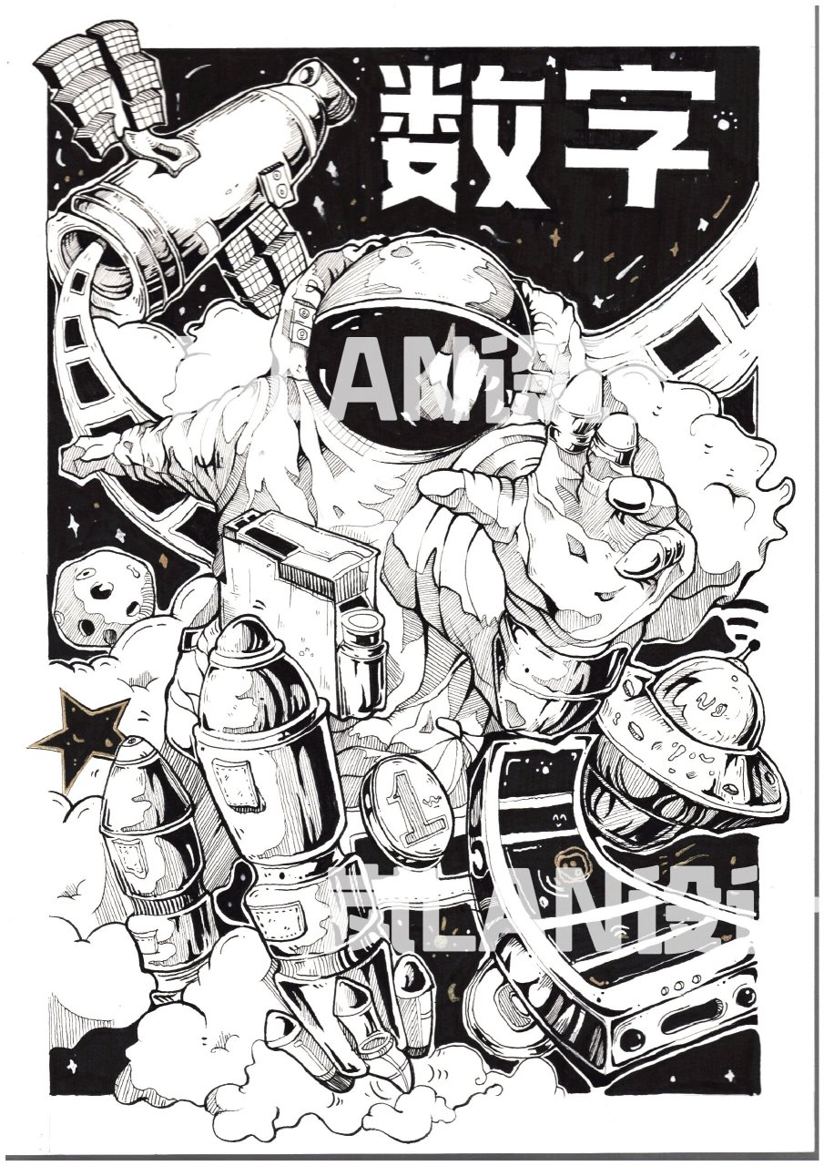 科技航天主题黑白装饰画