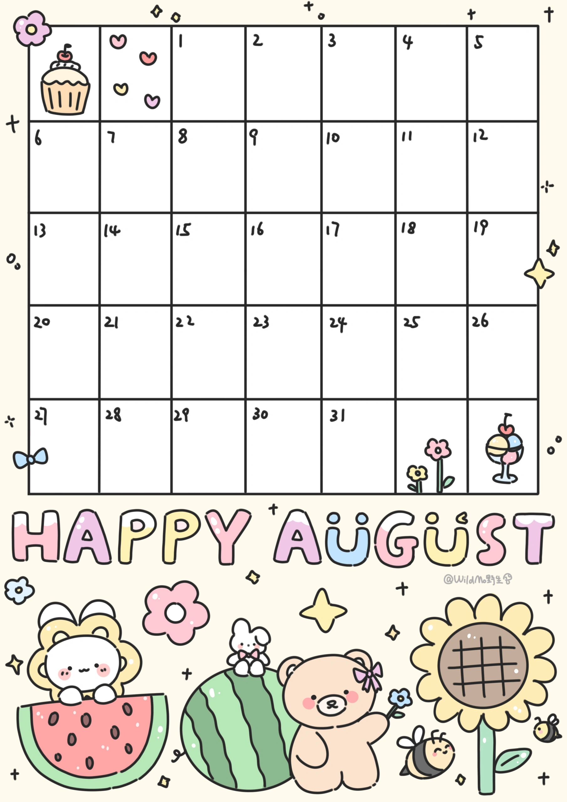 可爱8月日历