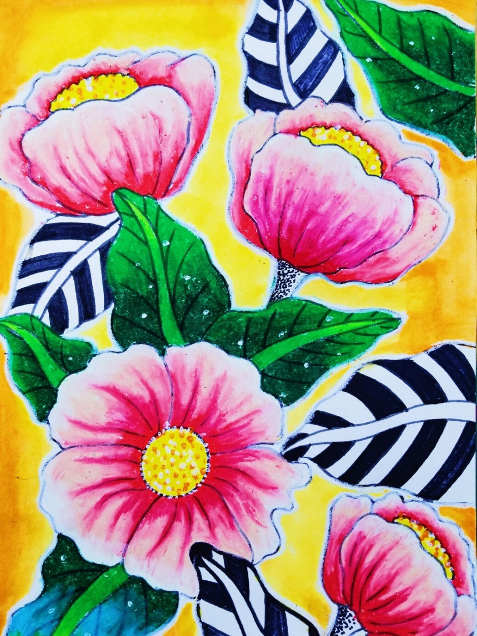 油画棒#重彩#线描 油画棒花#重彩花#儿童画 #儿童画