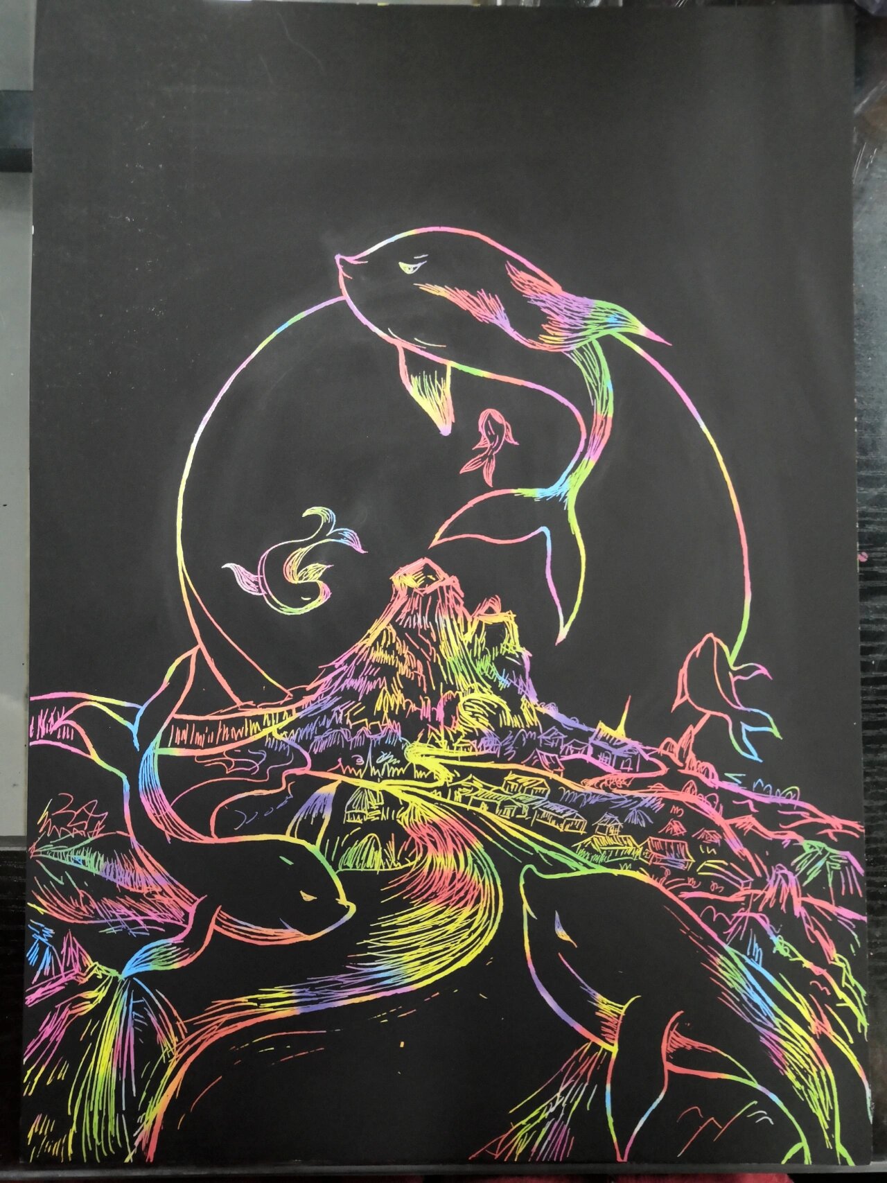 刮刮画临摹 步骤图 一根牙签就可以