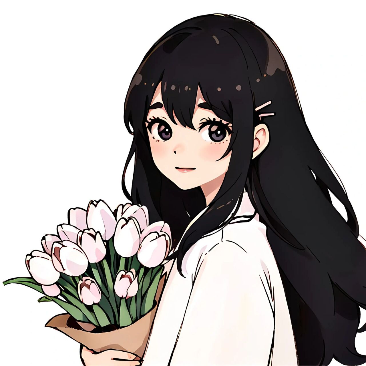 捧花女孩|闺蜜简约可爱头像,小清新画风  小清新头像,闺蜜头像