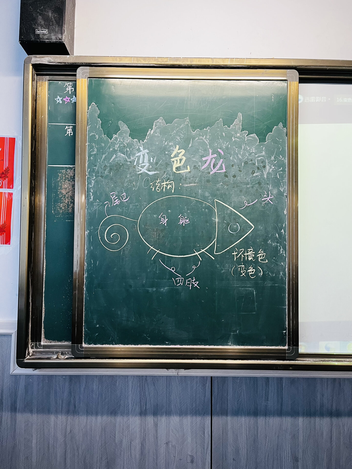 一年级美术～变色龙(板书设计) 图一借鉴其他老师 无白板教学