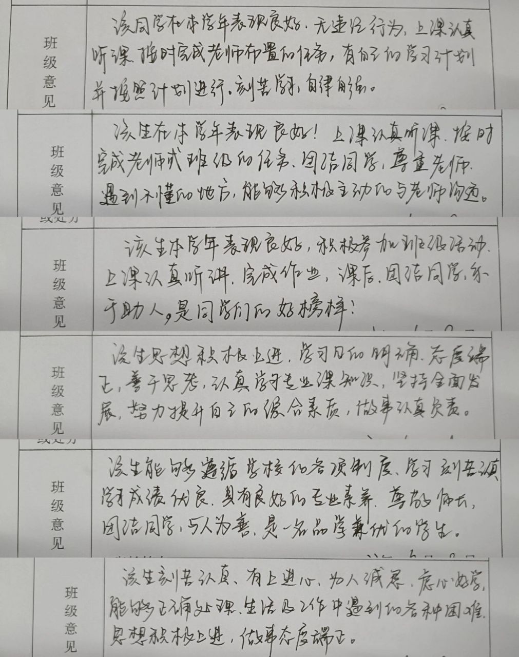 大学生学年鉴定表图片