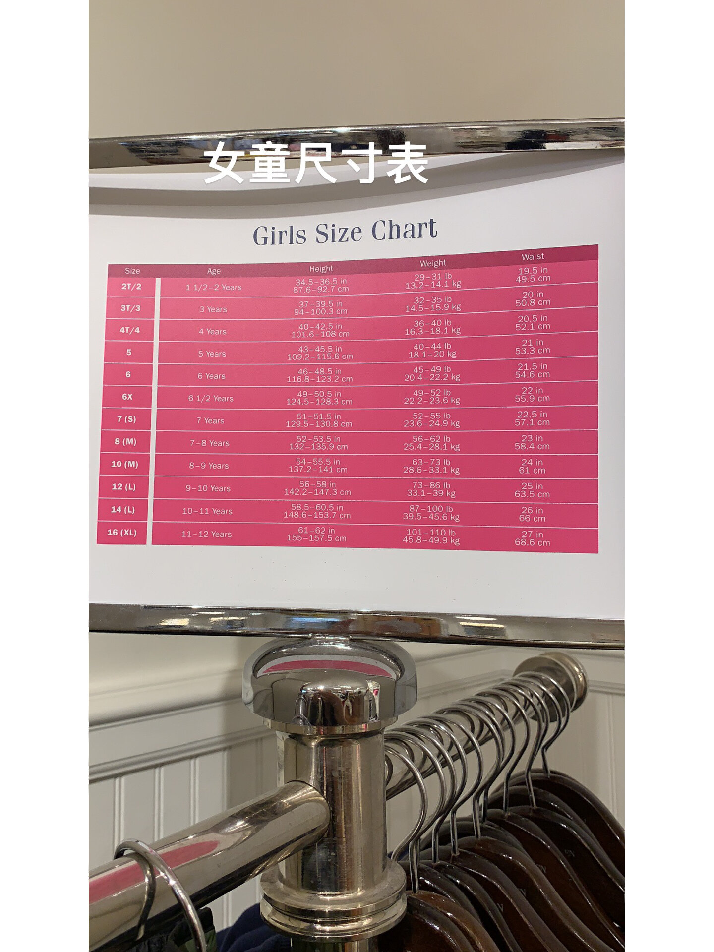 拉夫劳伦 polo店童装美码尺寸表