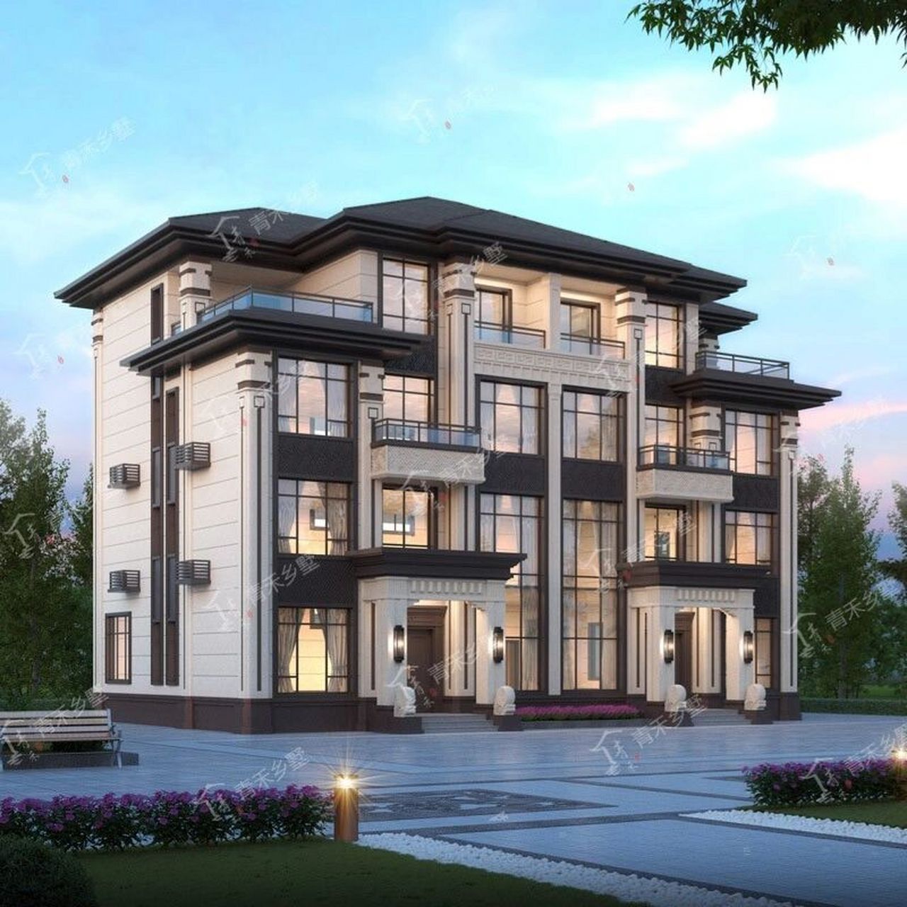 四层兄弟双拼别墅推荐,开间进深19.7x13.