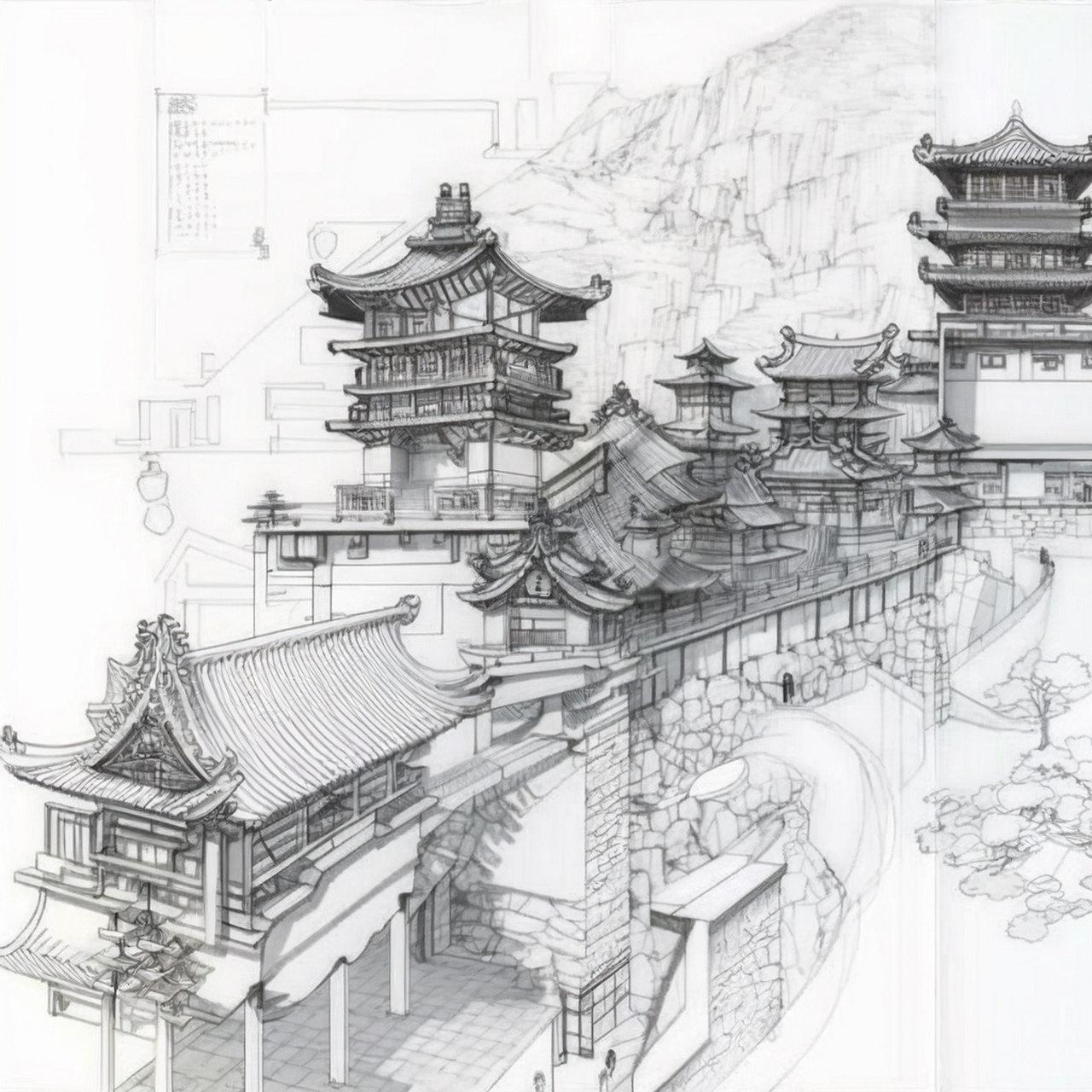 中式建筑设计,西湖老街|西湖繁盛全景图 最近在绘画西湖繁盛全景图