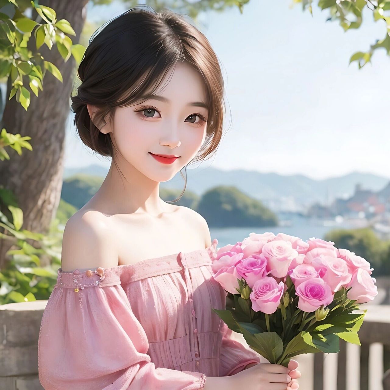 女生头像,美丽甜美捧花女孩 让一张明媚的照片,装扮你的头像,让阳光