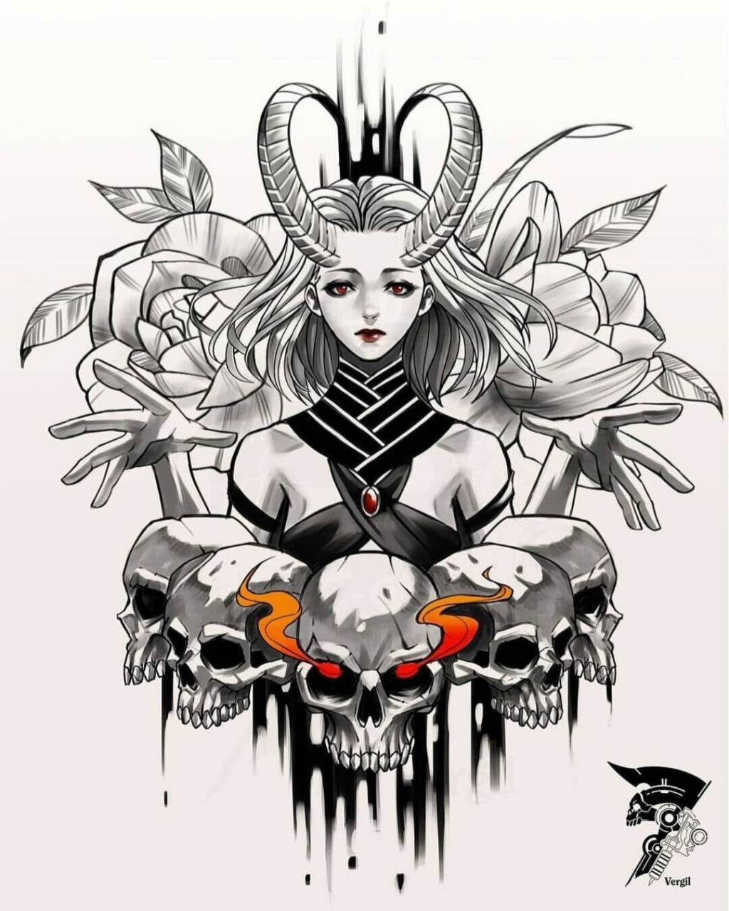 艺妓纹身手稿线条写实纹身手稿 插画纹身 纹身手稿 #纹身