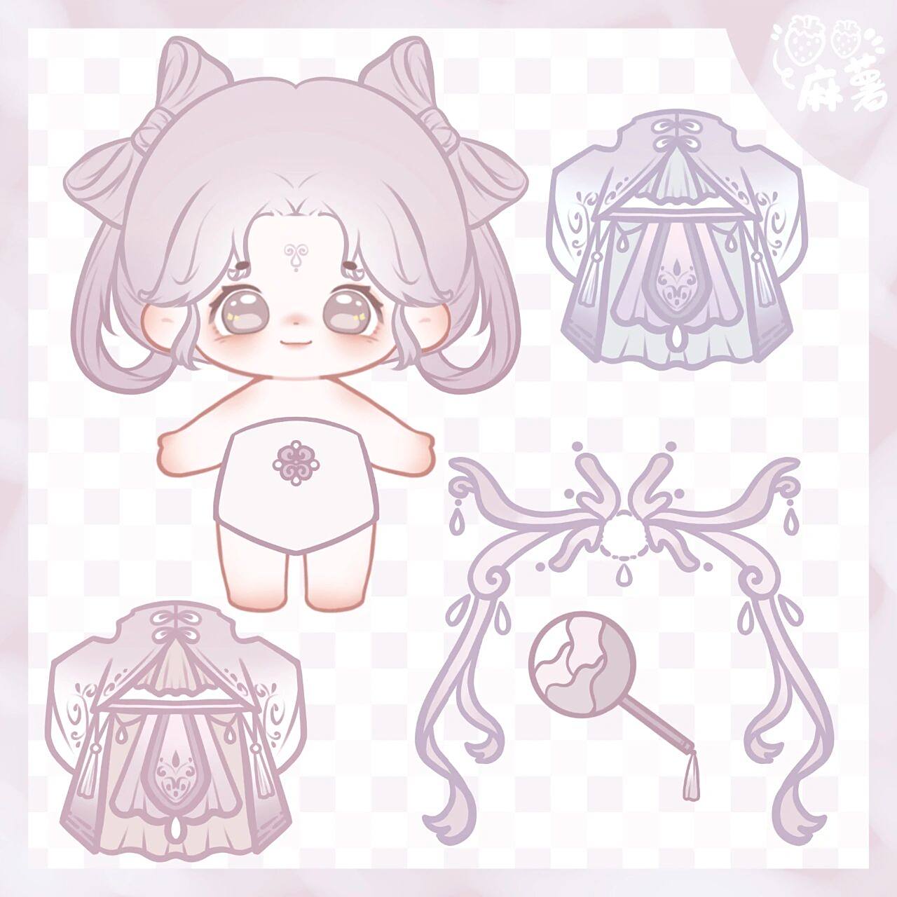 古风棉花娃娃换装之『粉紫色的小可爱』 这个头饰是真的很占地方了,挪