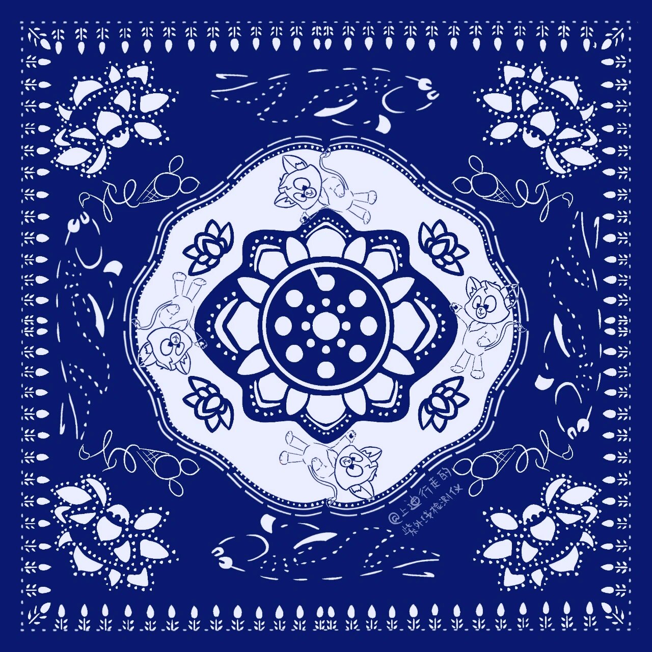 杰拉多尼和蓝印花布  因为蓝印花布太美了 所以以 为灵感画了个画