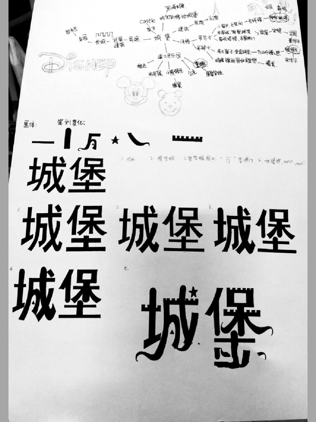 城堡字体设计 不同方向角度 罗马式城堡 哥特式城堡 迪士尼城堡