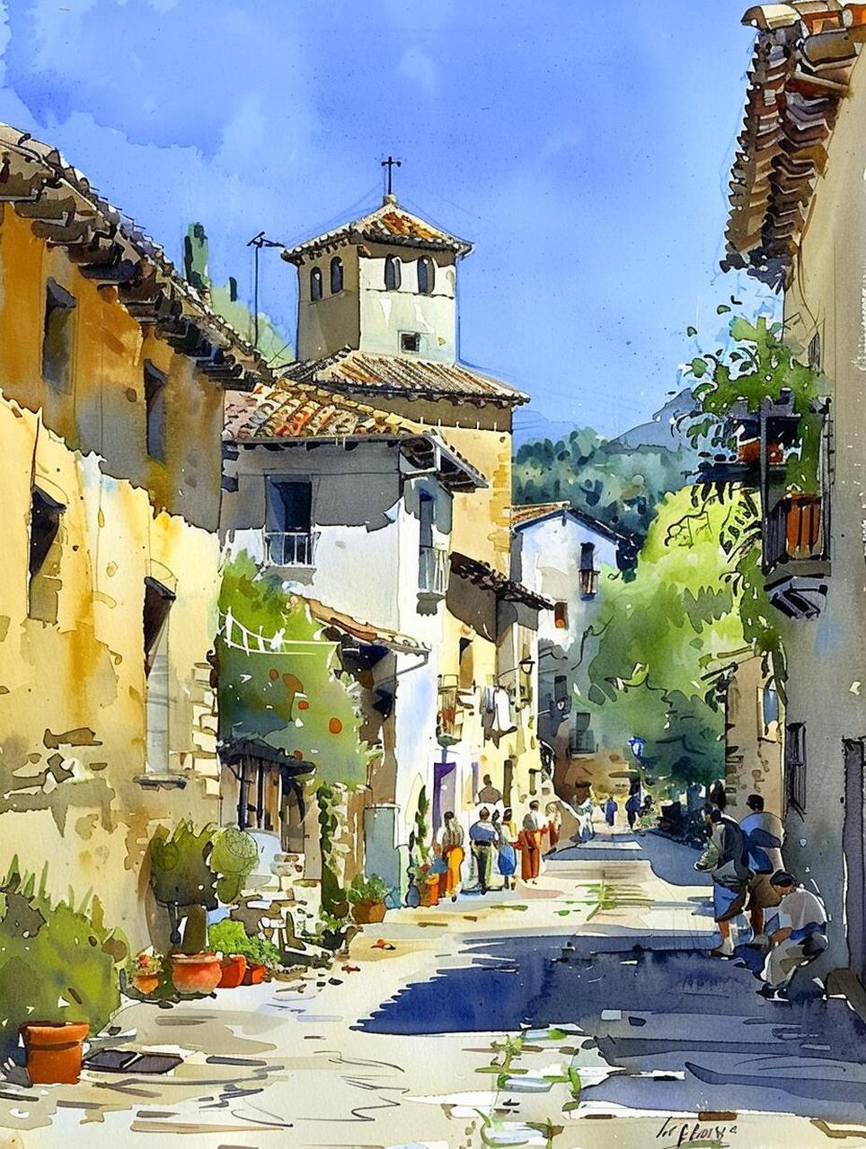 ai水彩|小城街景