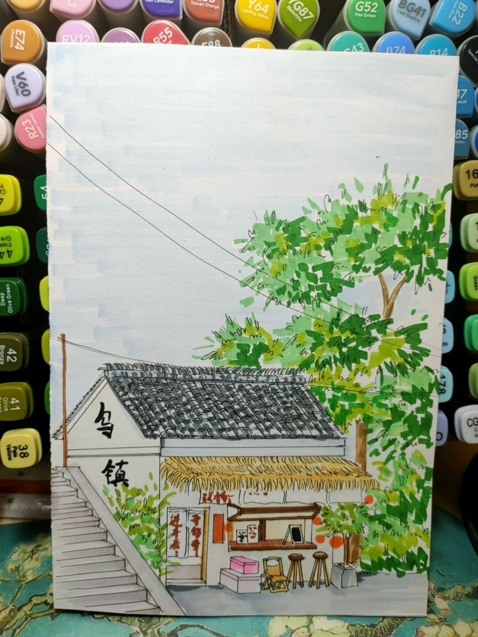 《乌镇》上色 马克笔风景画《乌镇》上色 