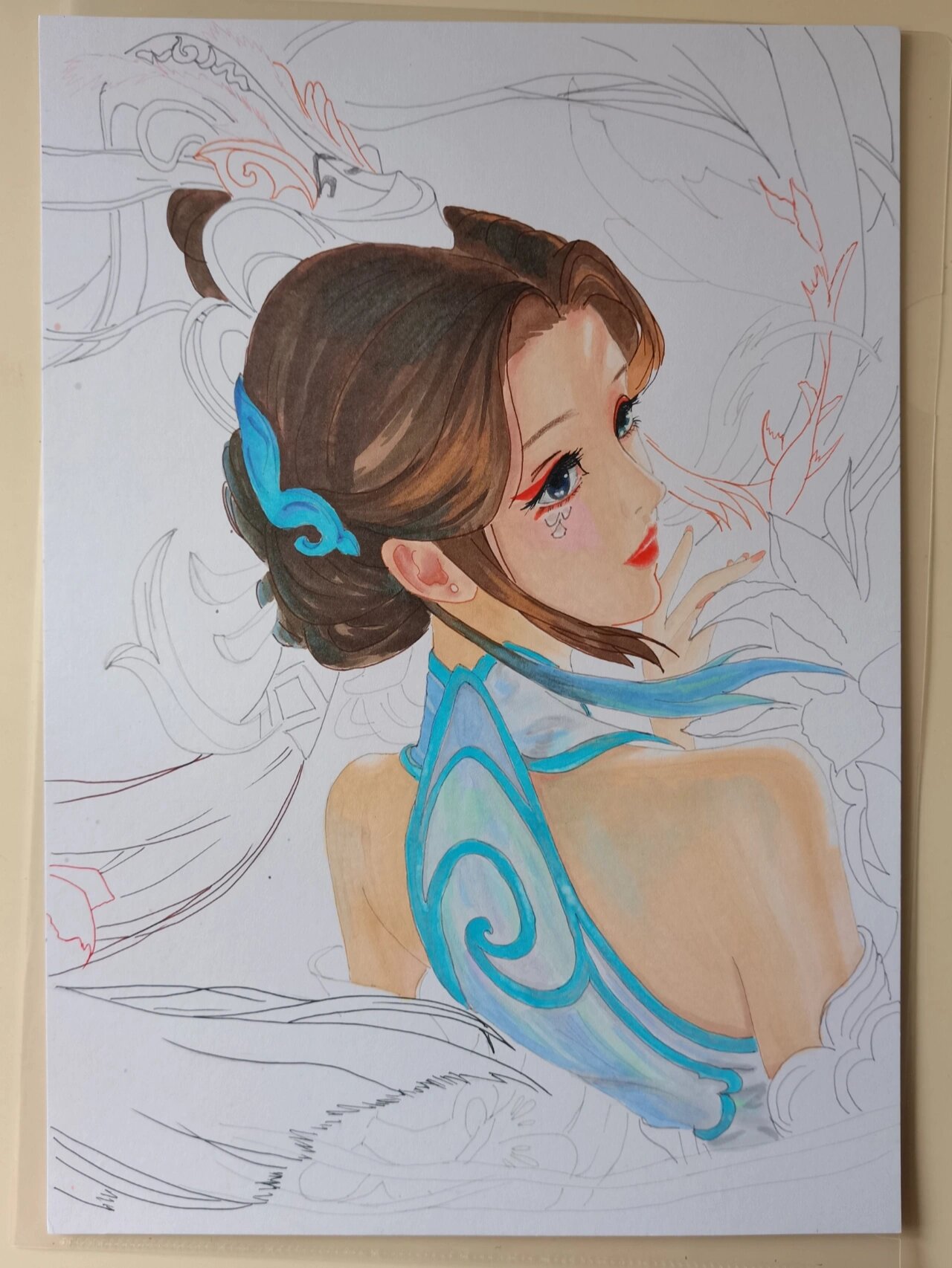 手绘 王者荣耀大乔|白鹤梁神女 附步骤线稿