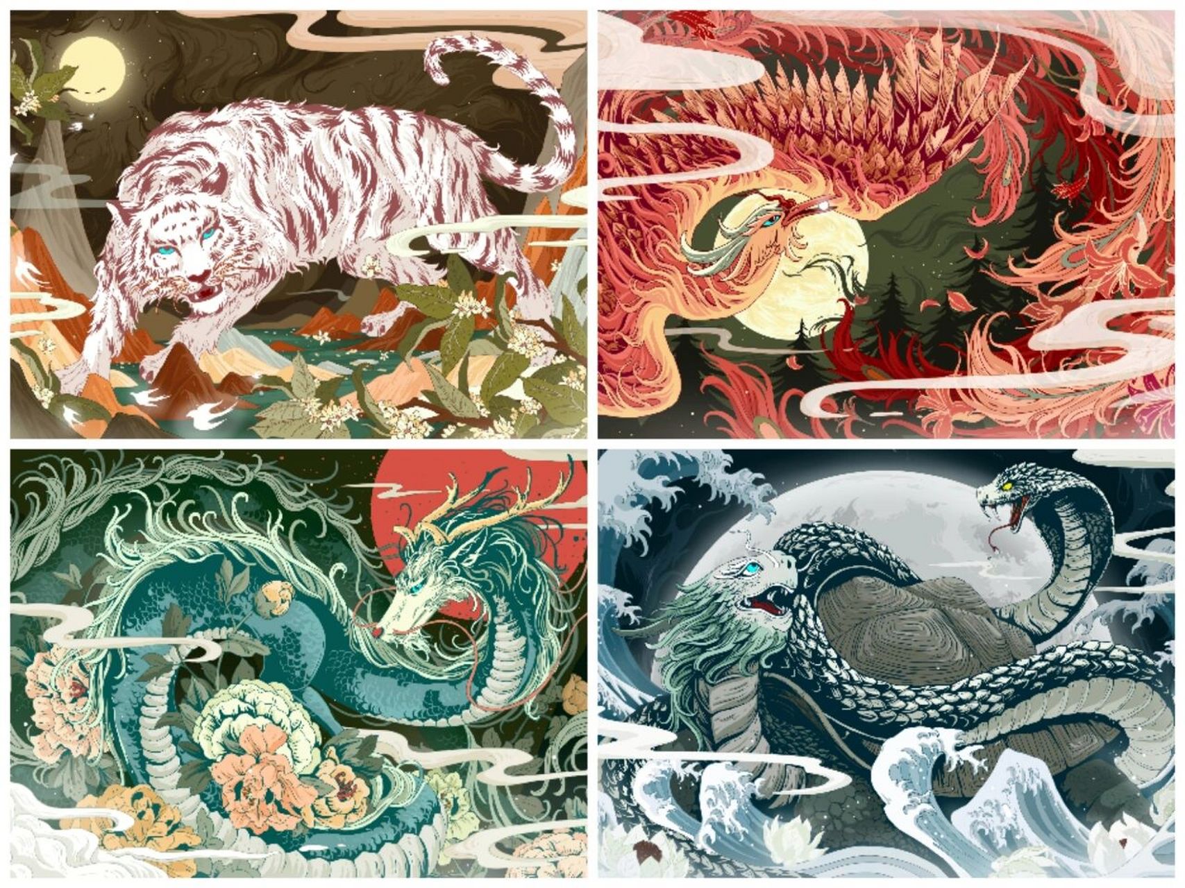 【国潮插画】四大神兽 绘画工具:ipadpro/手绘屏 创作灵感:四大神兽