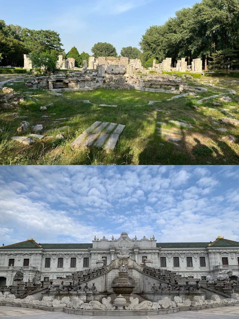 圆明园遗址 横店复原版对比图 看了圆明园,对比两年前横店拍的1:1复原