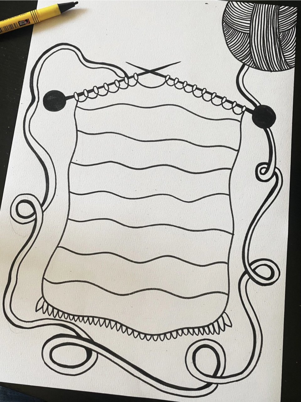 创意线描画‖一条围巾01幼儿创意美术75 临摹练习一张线描画作