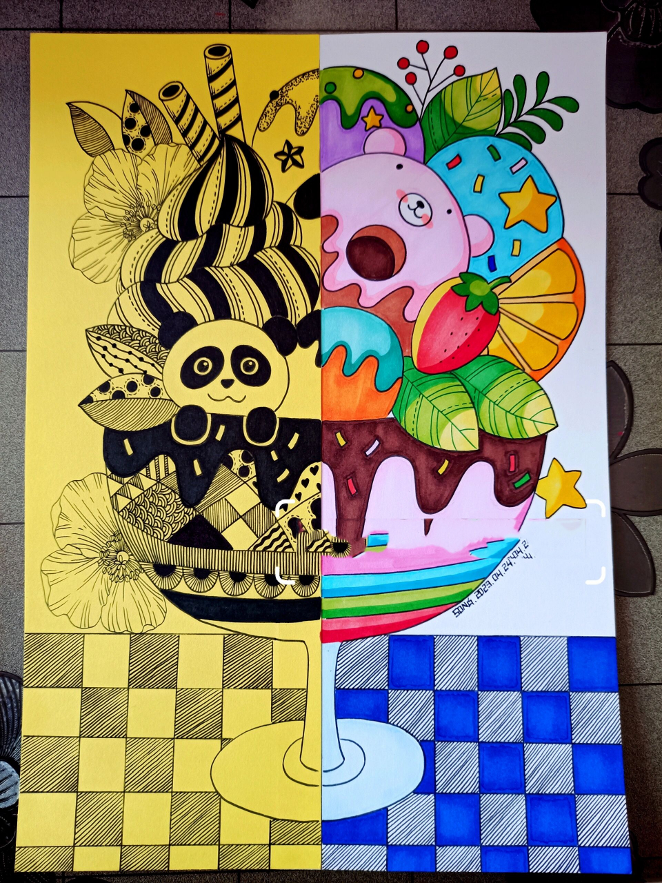 线描创意画《夏日冰淇淋》 马克笔线描画-273夏日冰淇淋