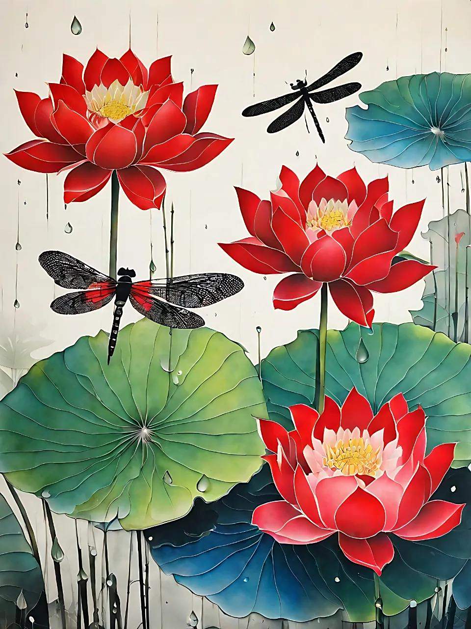 荷花蜻蜓舞,墨香满画屏.