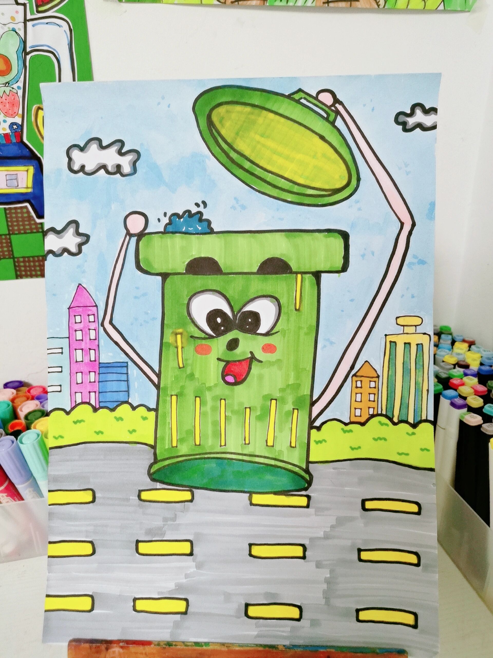 儿童创意画打卡6/100《垃圾桶》